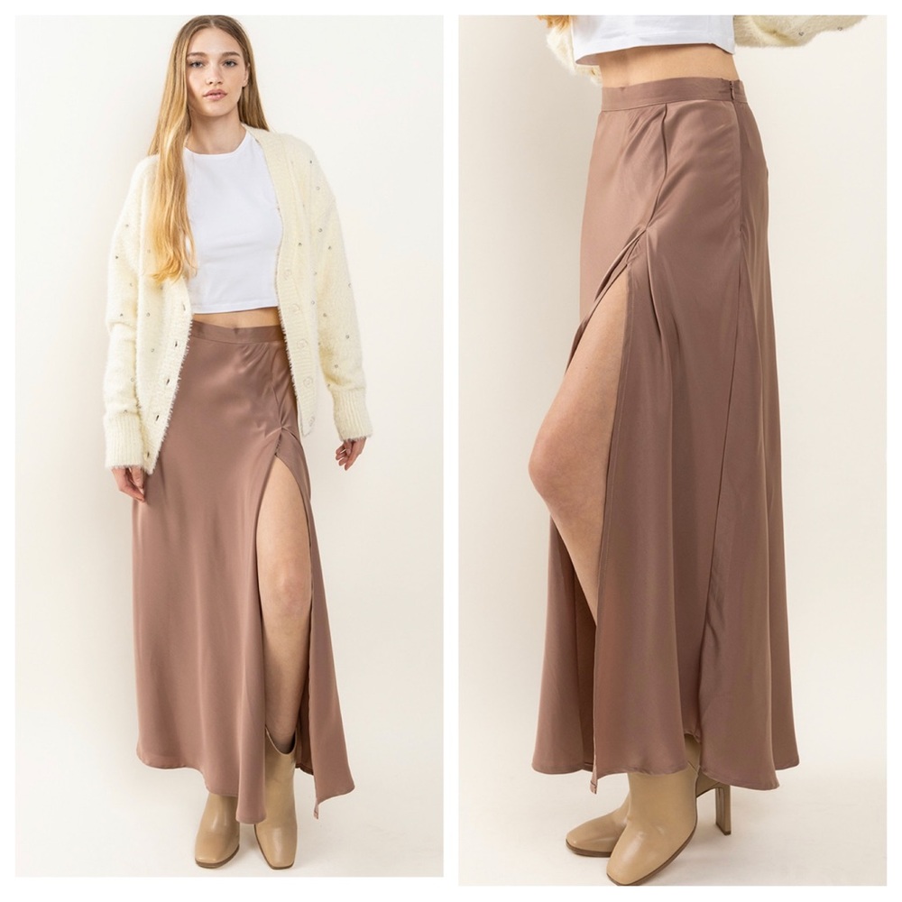 26 Chic Satin Side Slit Long Skirt